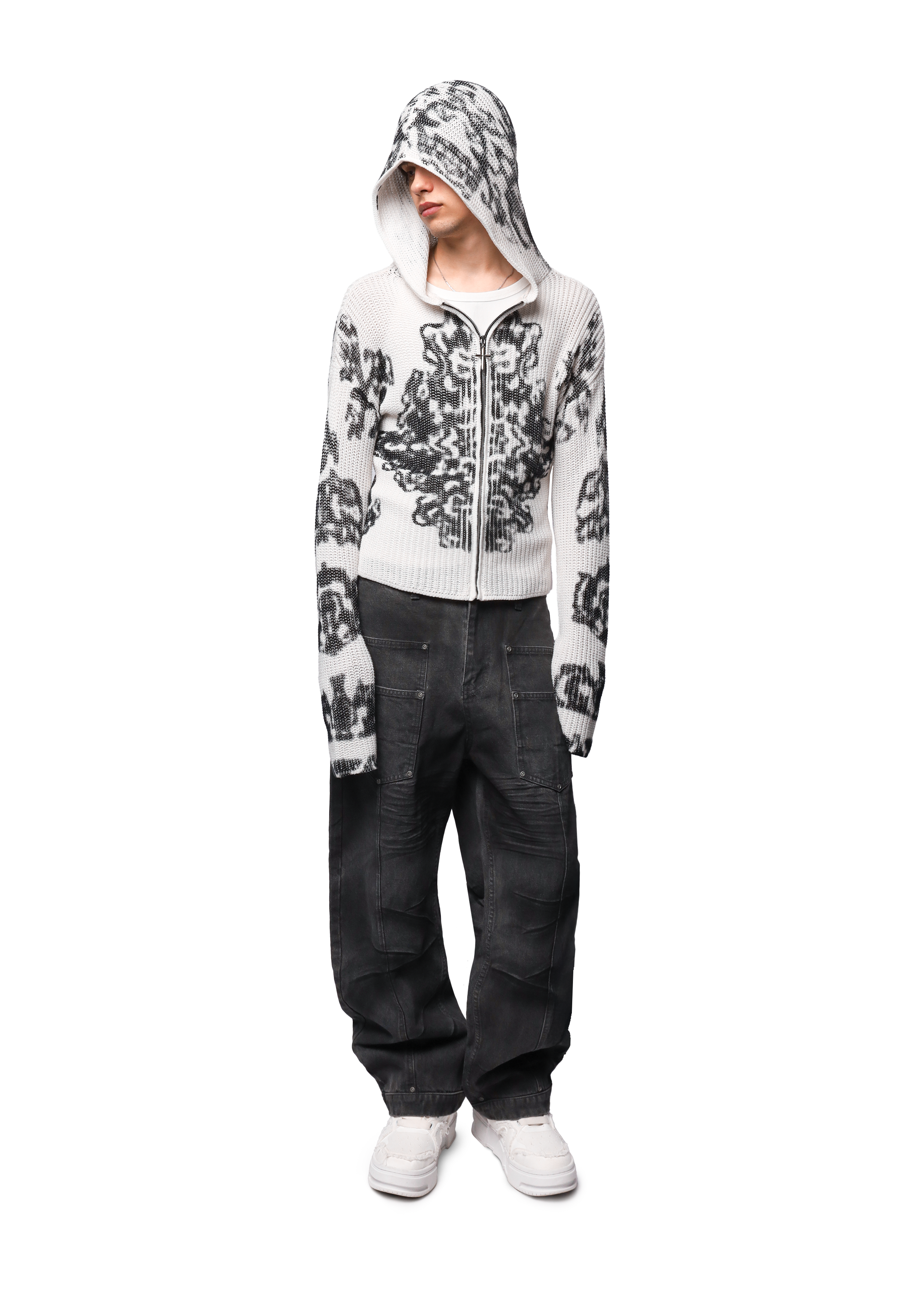 RUG KNITTED ZIP-HOODIE in WHITE