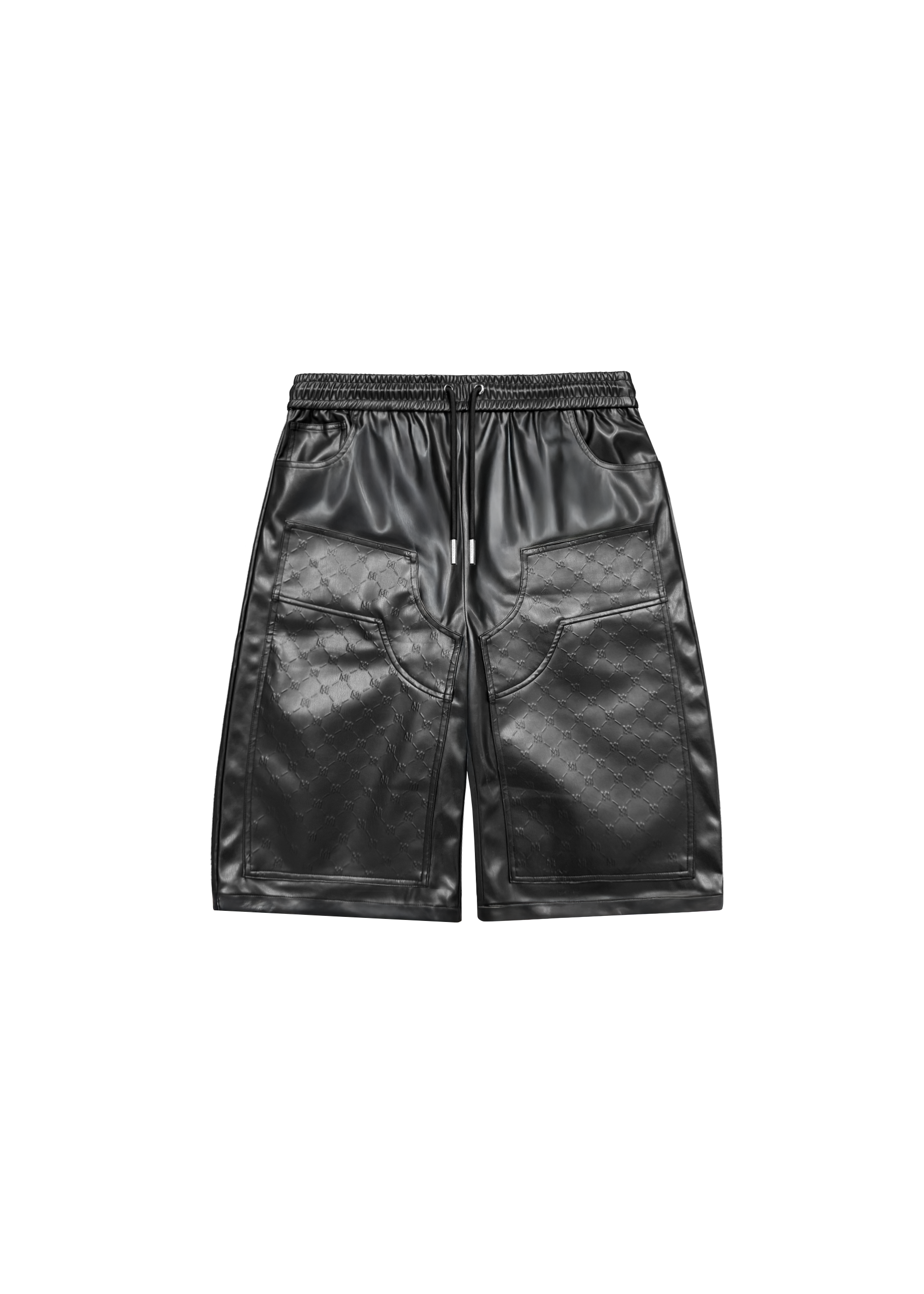 MONOGRAM LEATHER SHORTS in BLACK