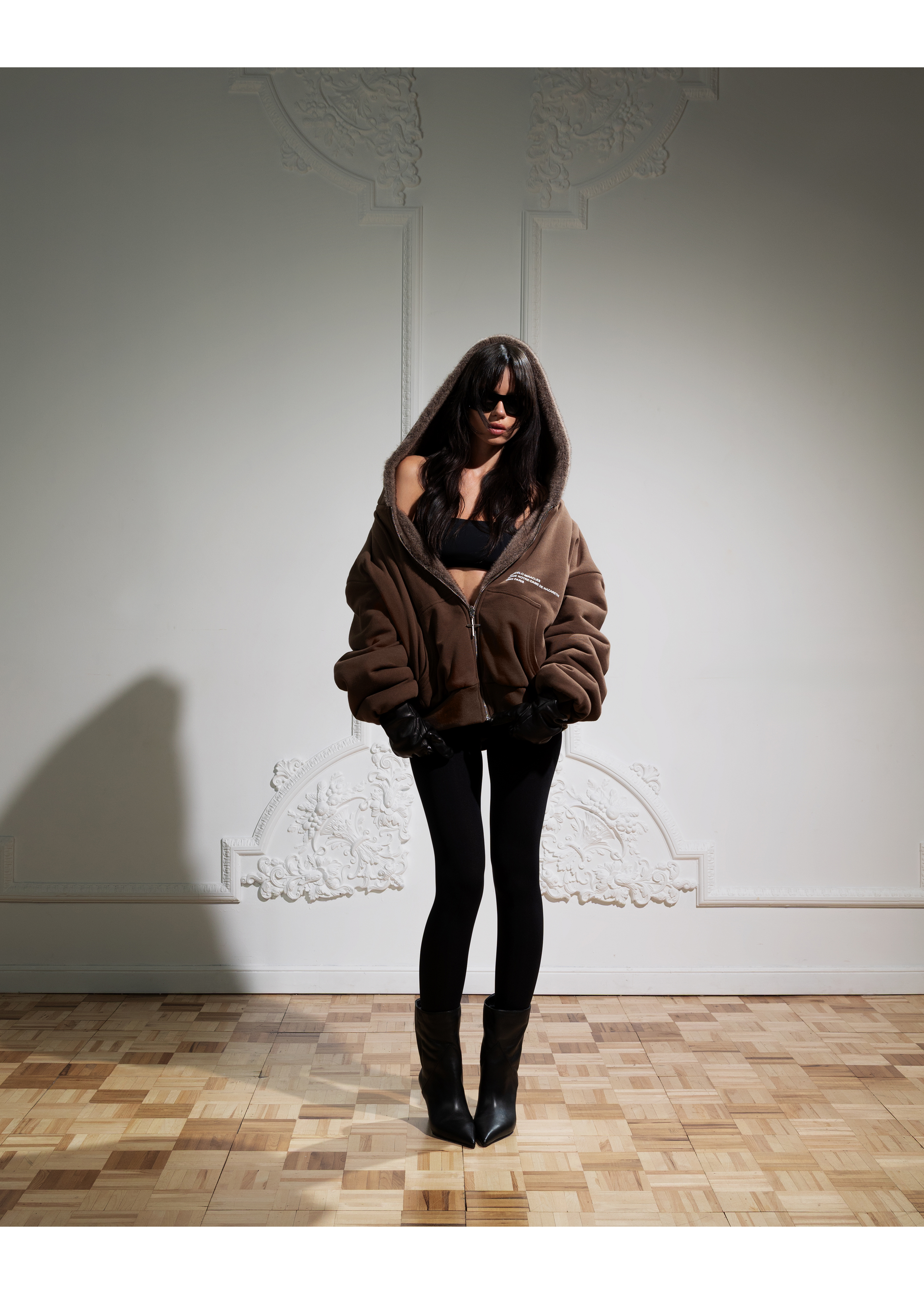 REVERSIBLE FUR ZIP HOODIE in BROWN