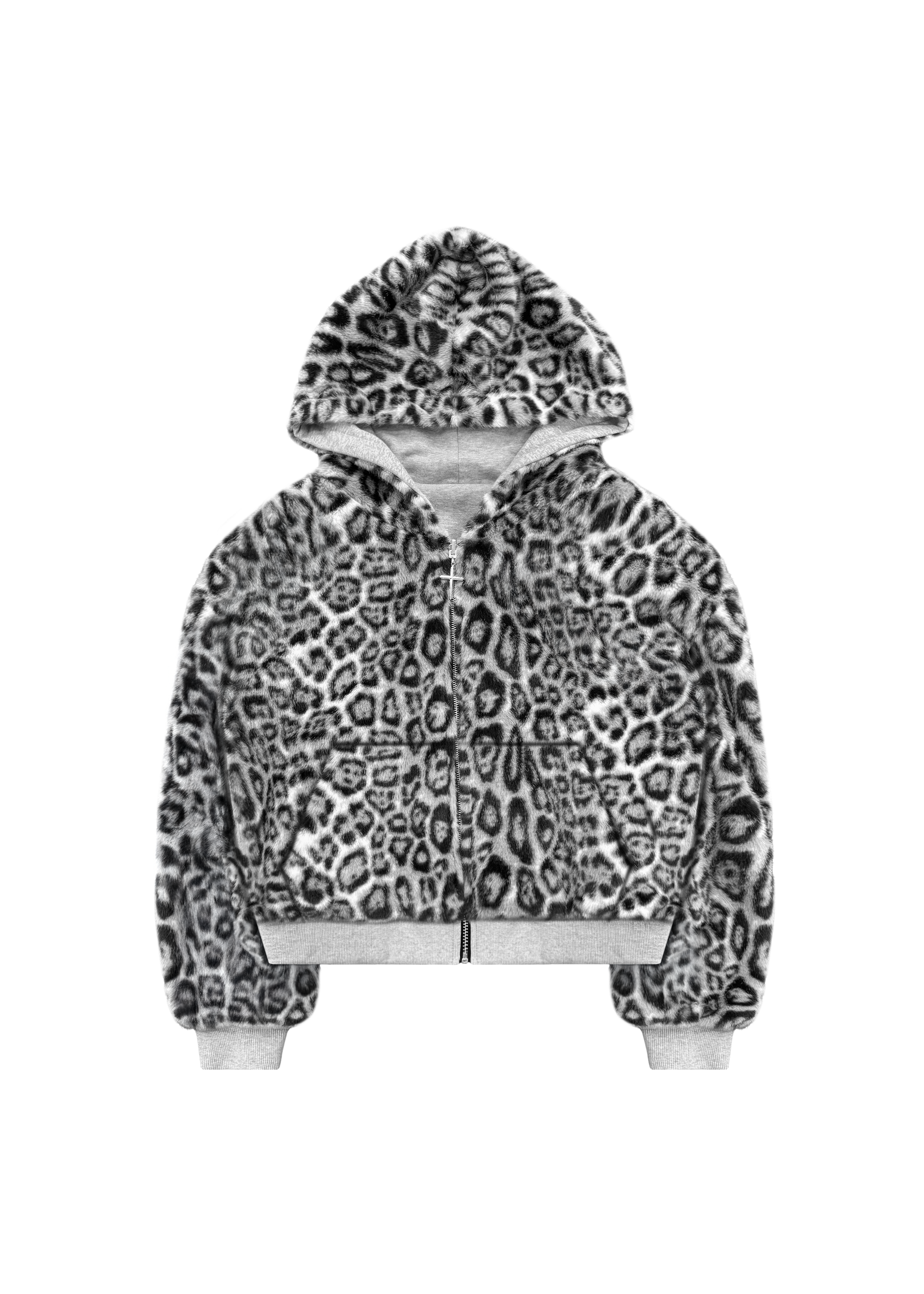 REVERSIBLE FUR ZIP HOODIE in GREY