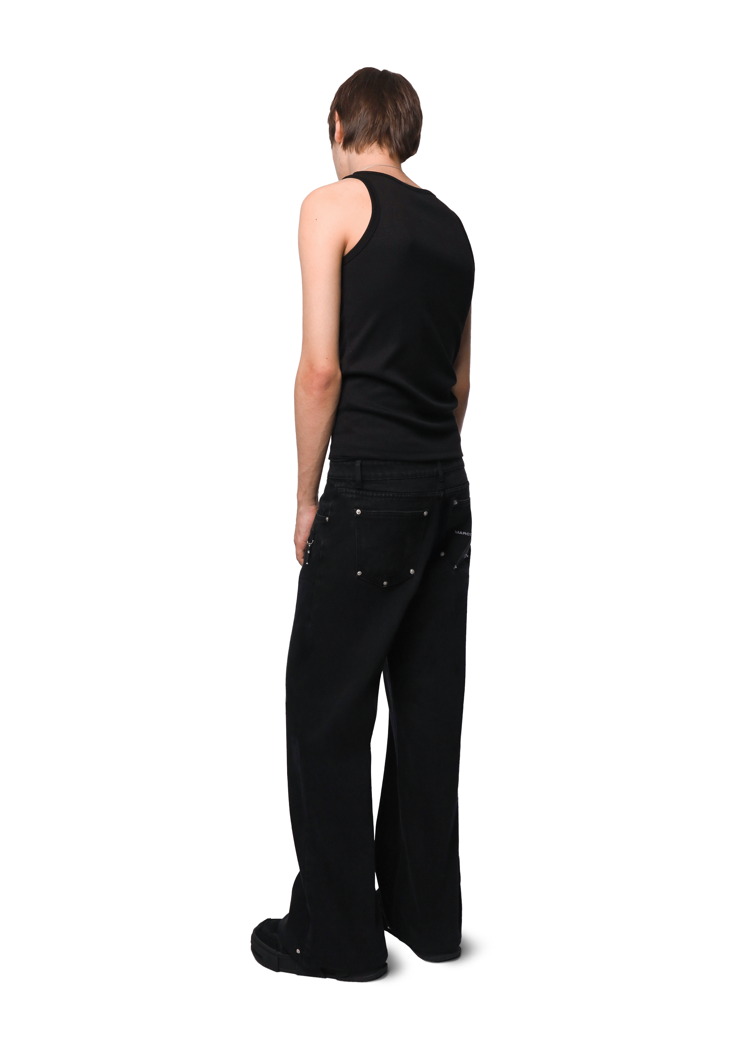 FLARED CROSS CHARM DENIM in BLACK