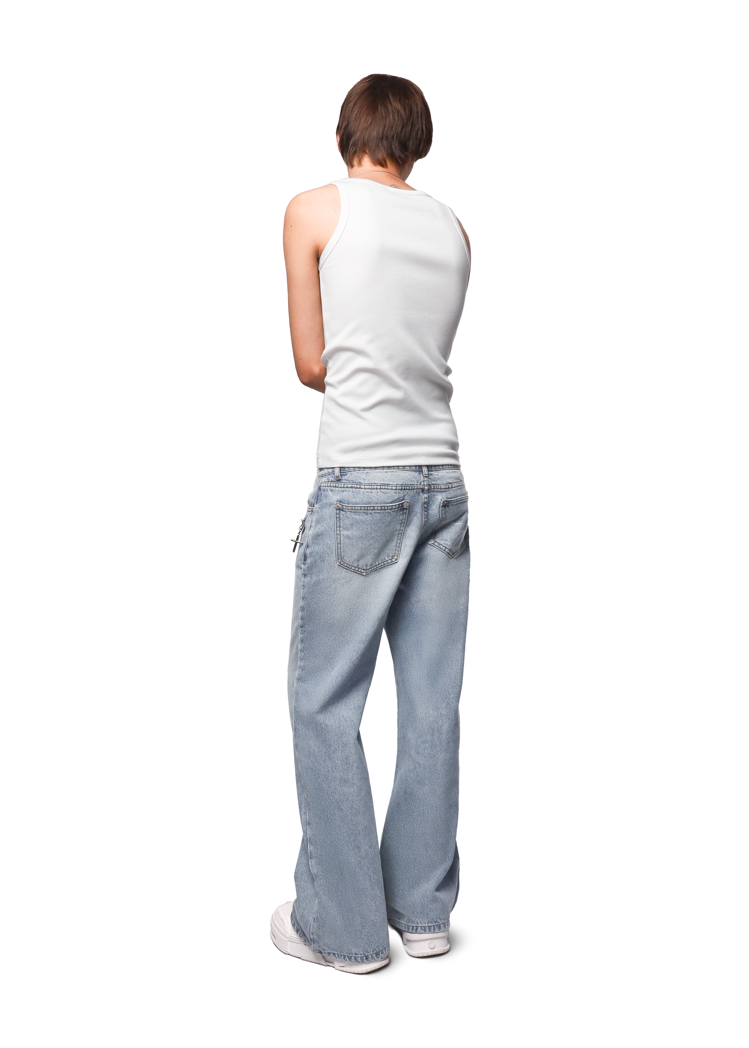 FLARED CROSS CHARM DENIM in BLUE