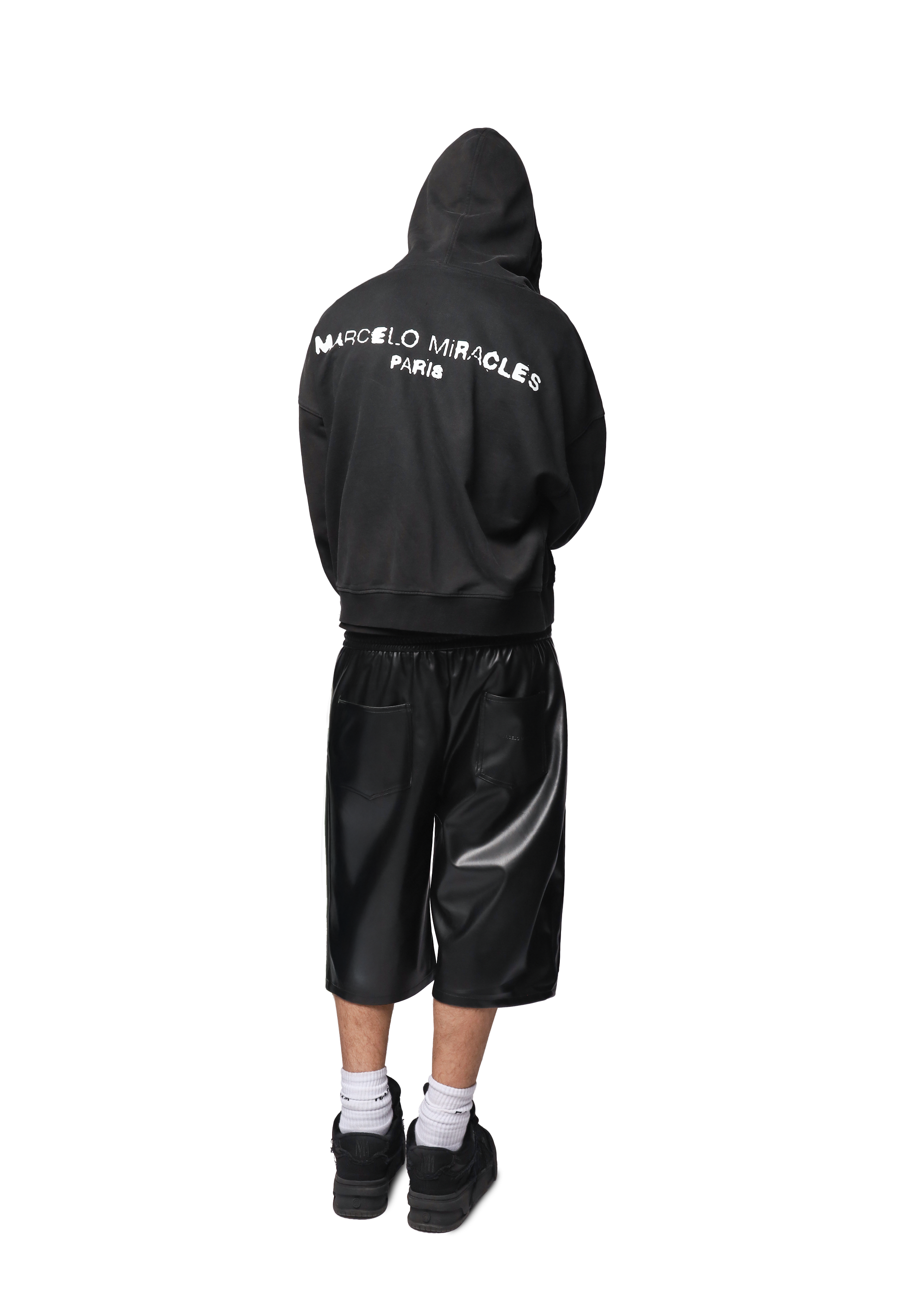 MONOGRAM LEATHER SHORTS in BLACK