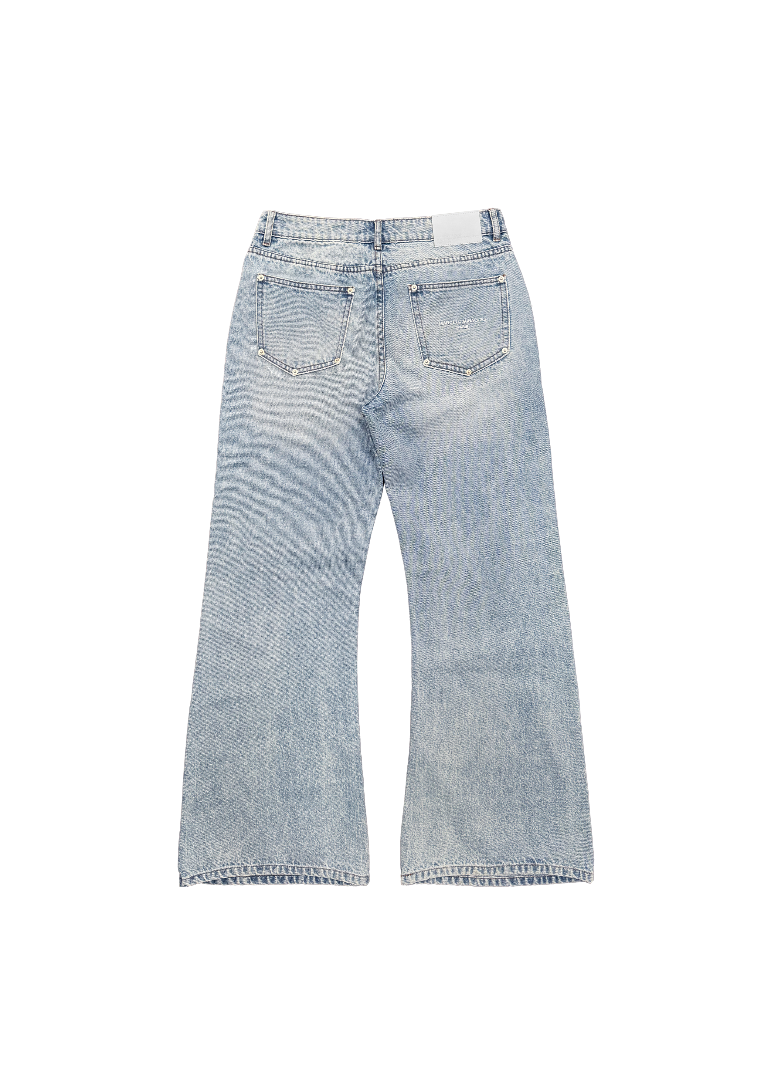 FLARED CROSS CHARM DENIM in BLUE