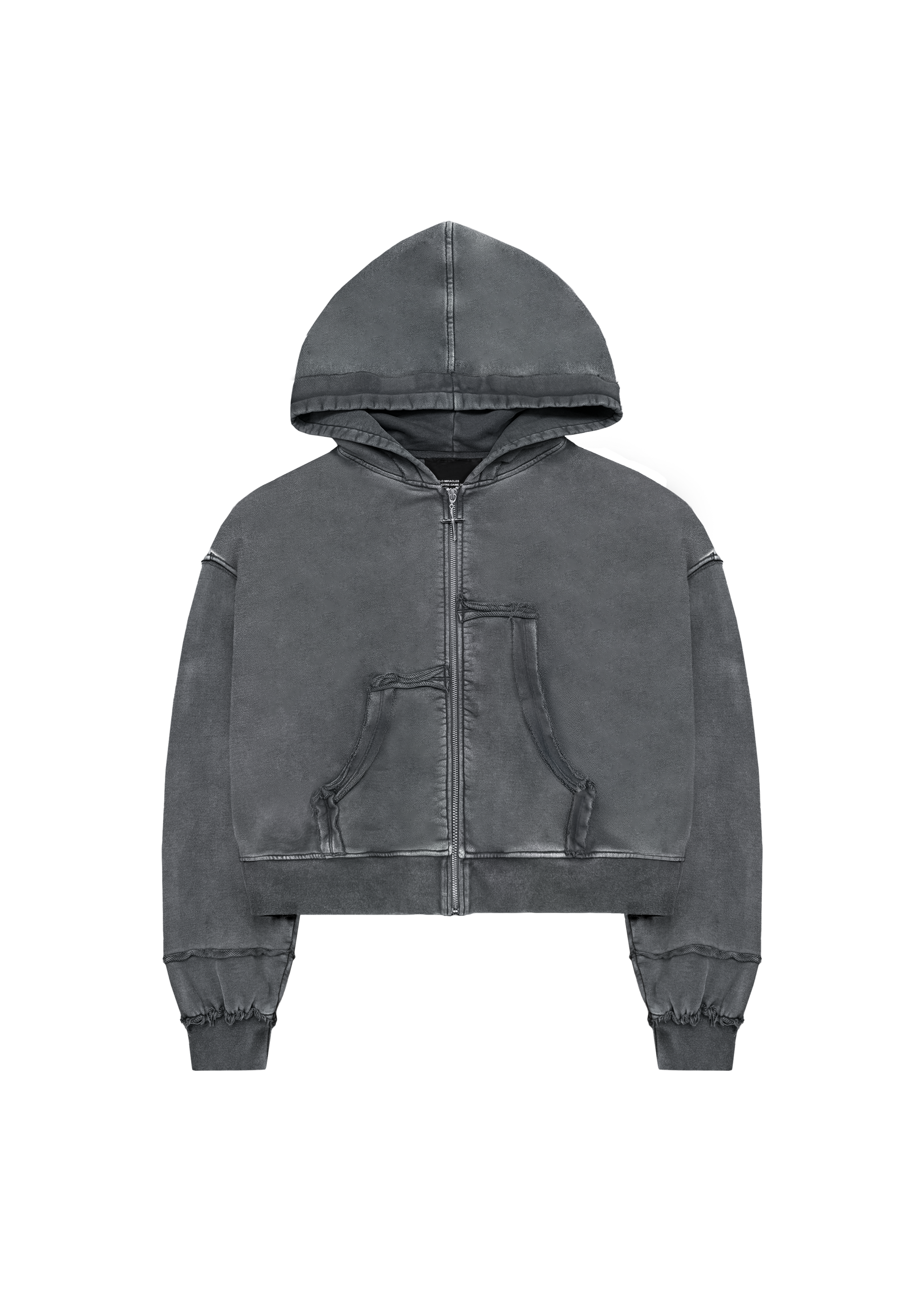 ASYMMETRIC ZIP-HOODIE in WASHED GREY