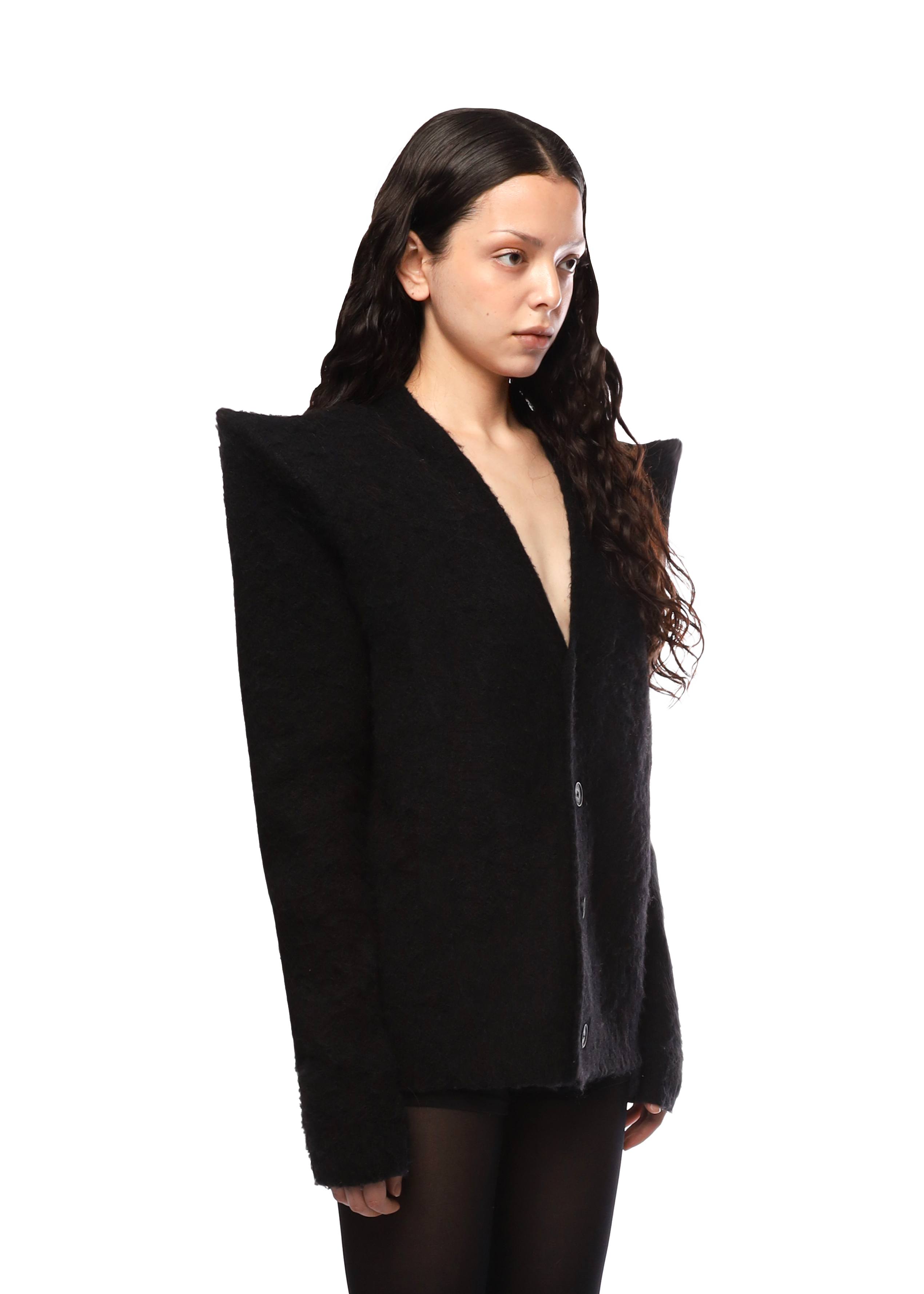 EGO SHOULDER PAD CARDIGAN in BLACK