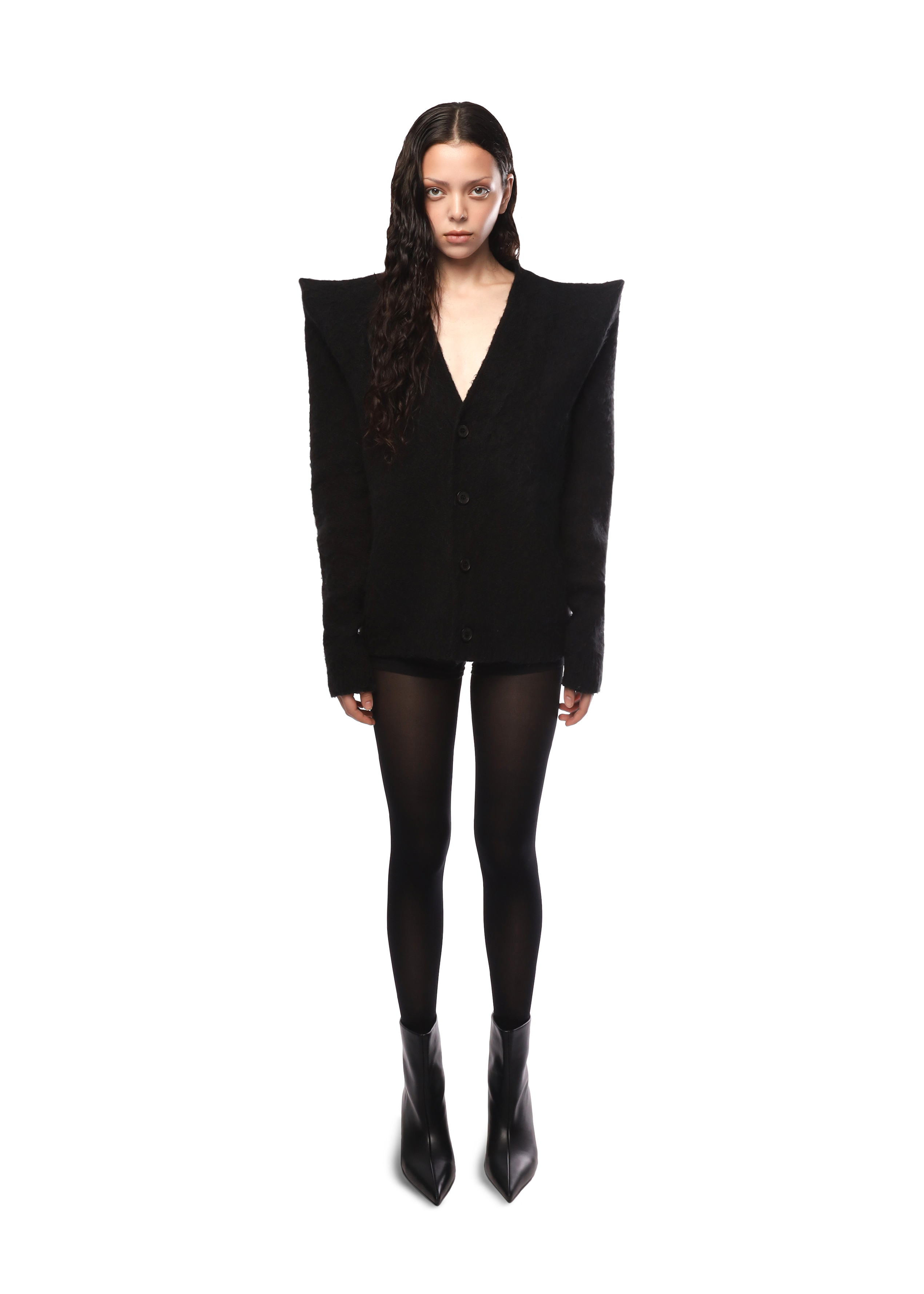 EGO SHOULDER PAD CARDIGAN in BLACK