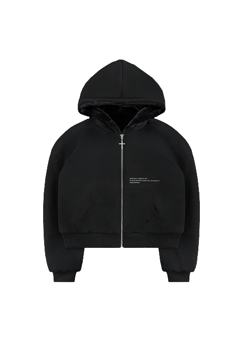 REVERSIBLE FUR ZIP HOODIE in BLACK