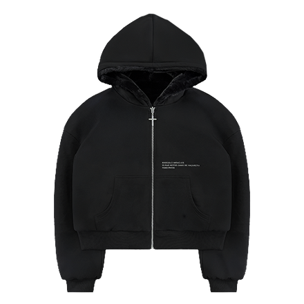 REVERSIBLE FUR ZIP HOODIE in BLACK