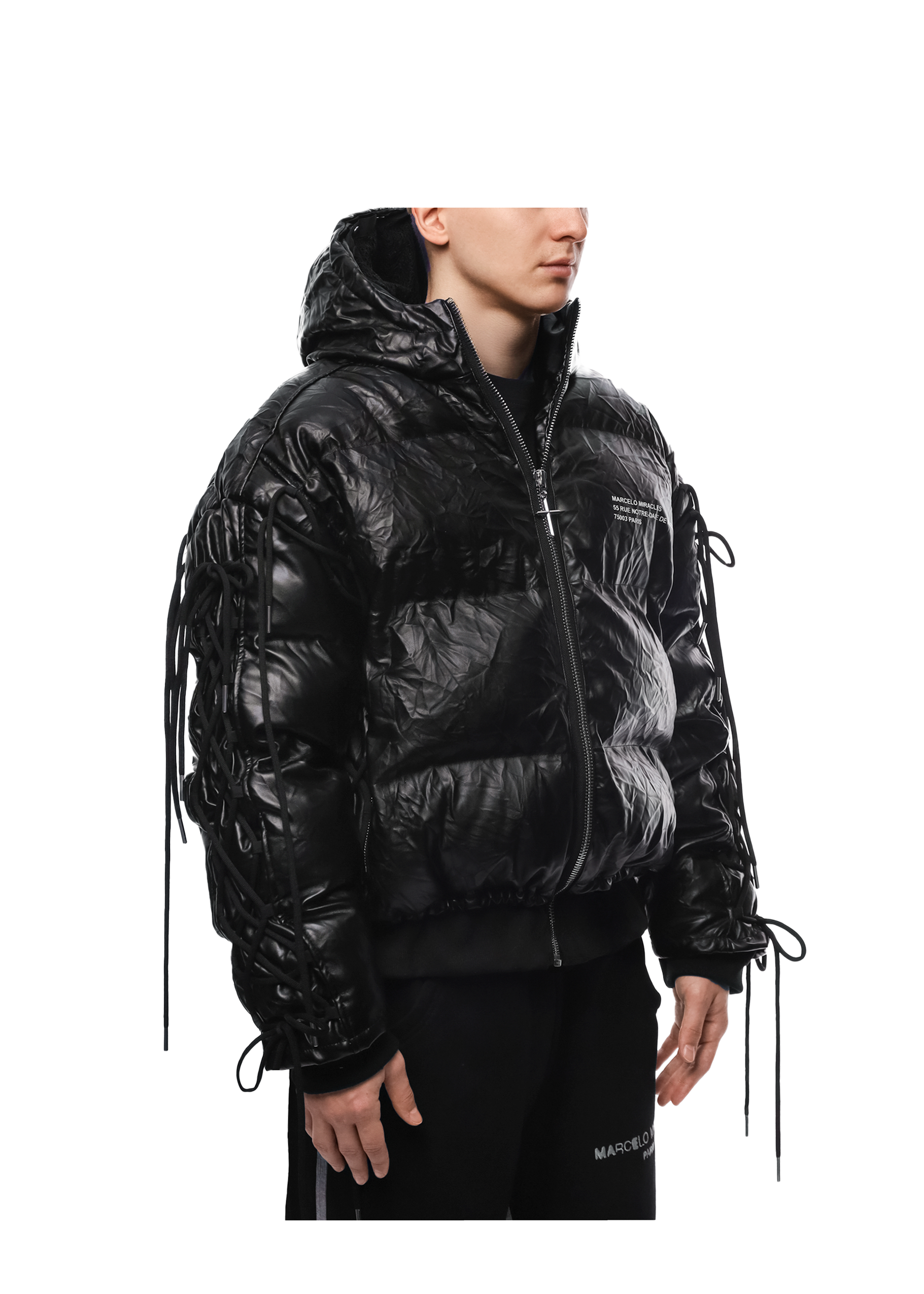 LEATHER PUFFER JACKET in BLACK