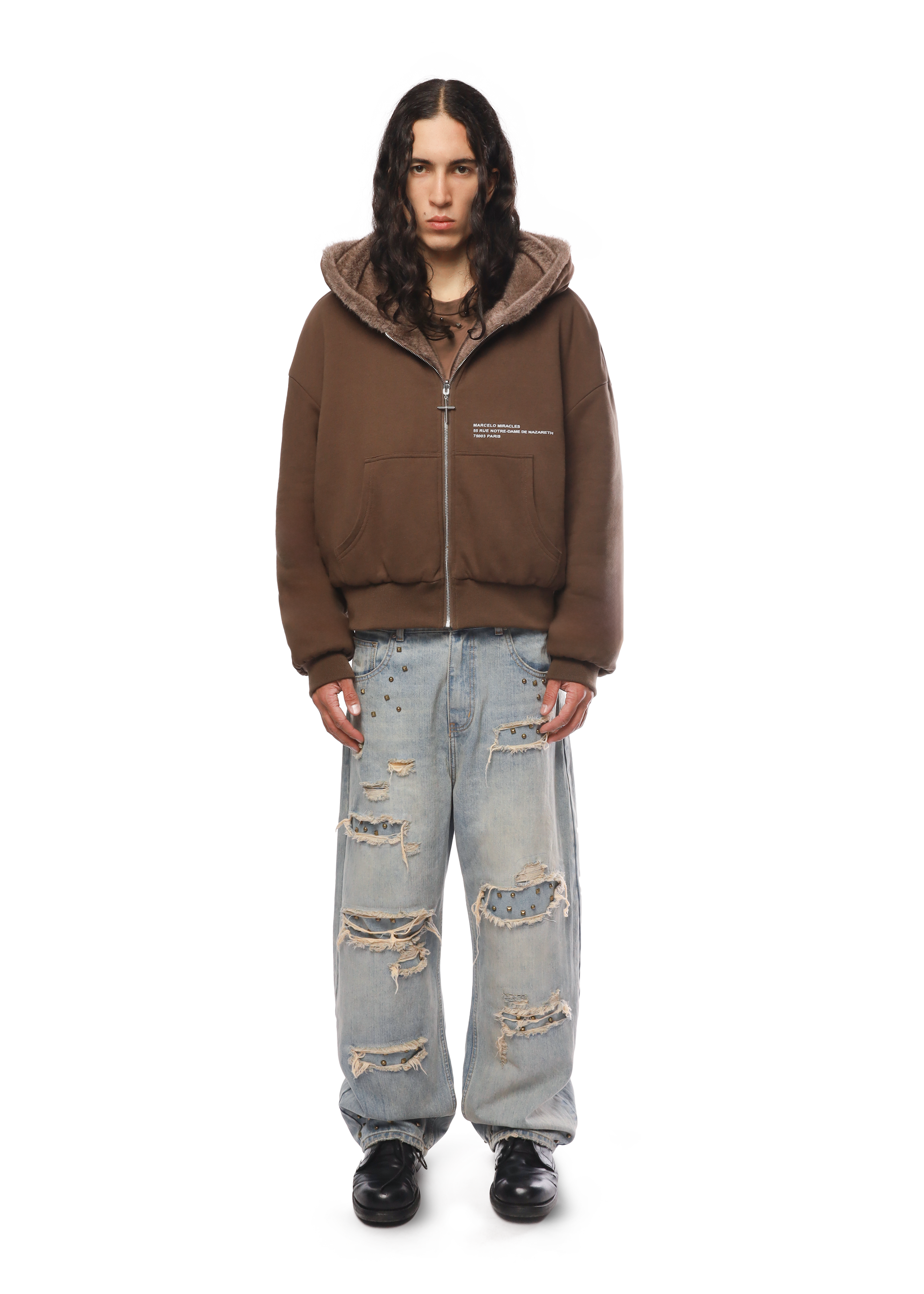 REVERSIBLE FUR ZIP HOODIE in BROWN