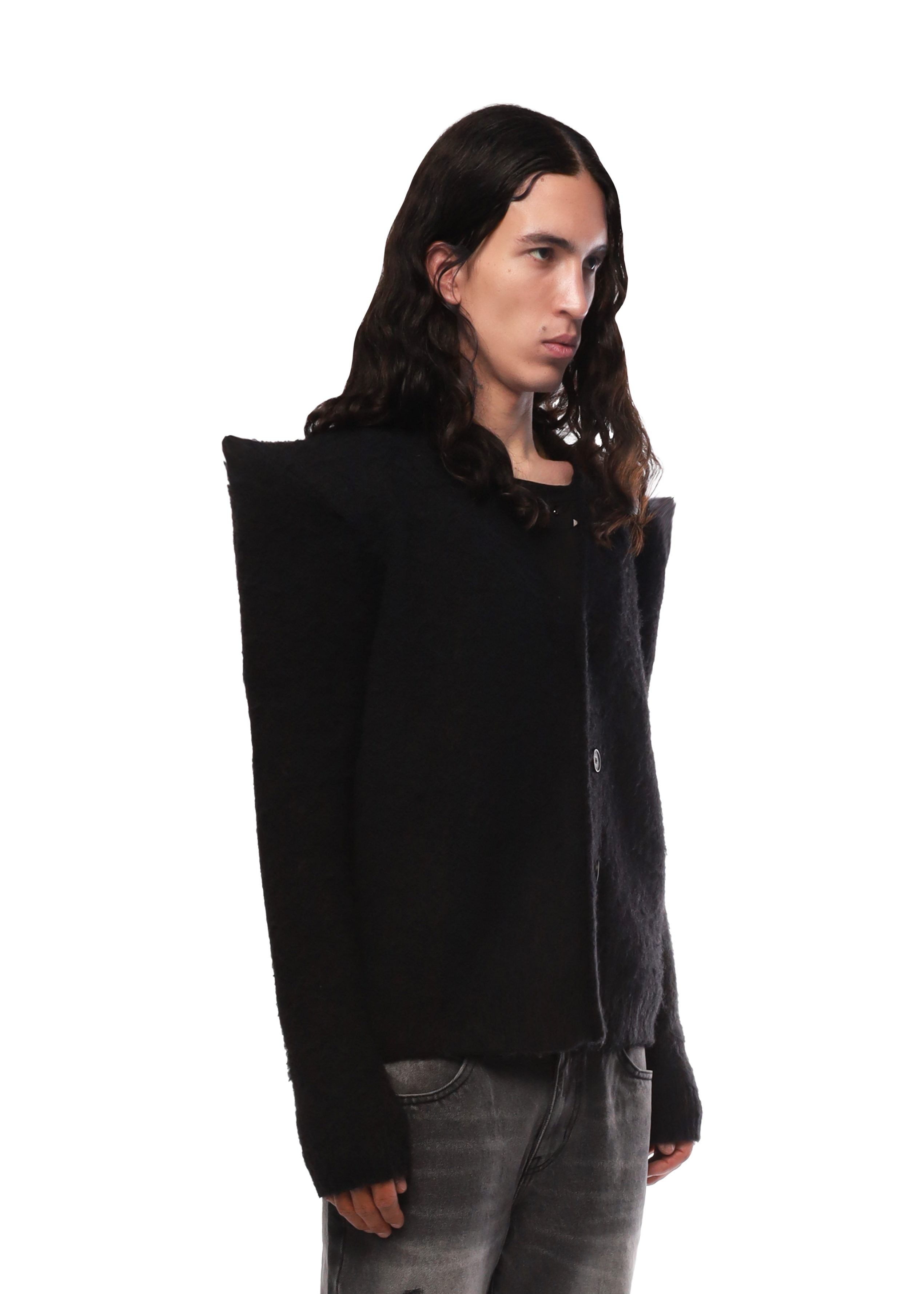 EGO SHOULDER PAD CARDIGAN in BLACK