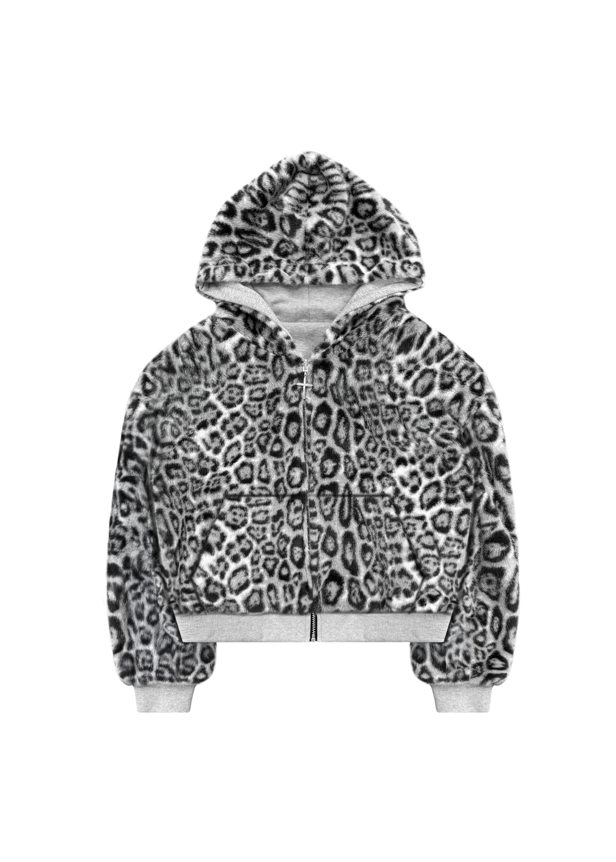 REVERSIBLE FUR ZIP HOODIE in GREY