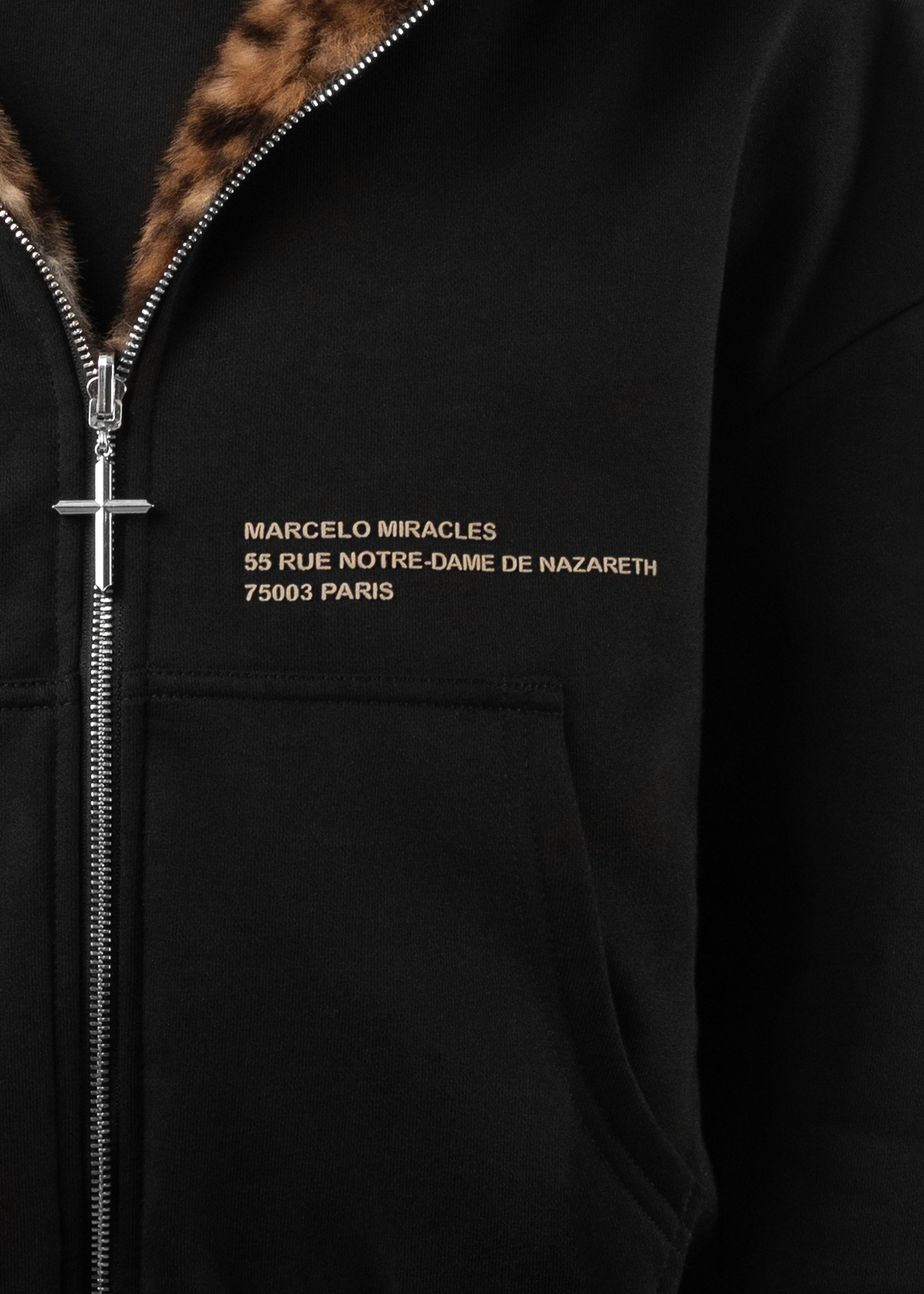 REVERSIBLE FUR ZIP HOODIE in BLACK/BROWN