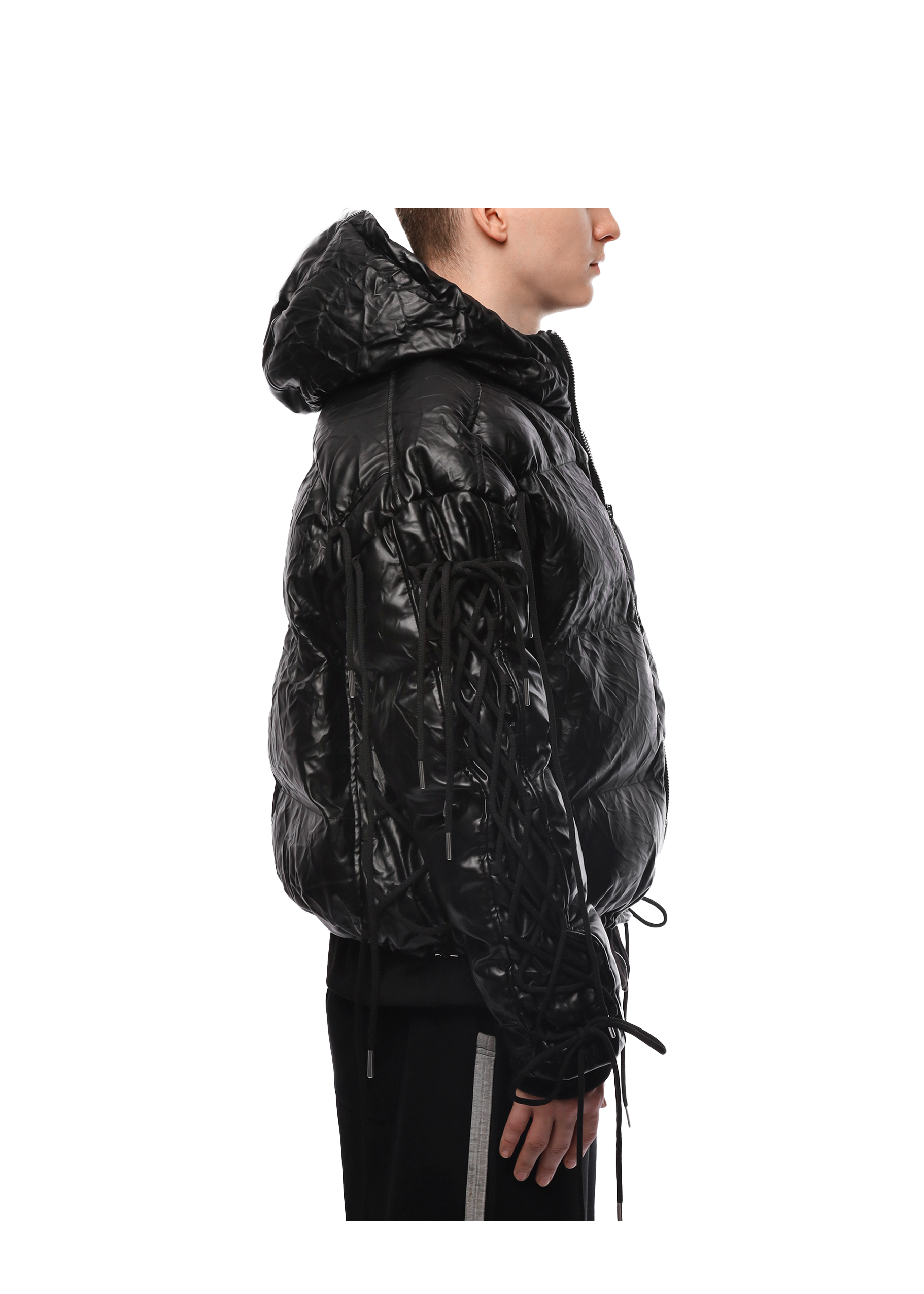 LEATHER PUFFER JACKET in BLACK