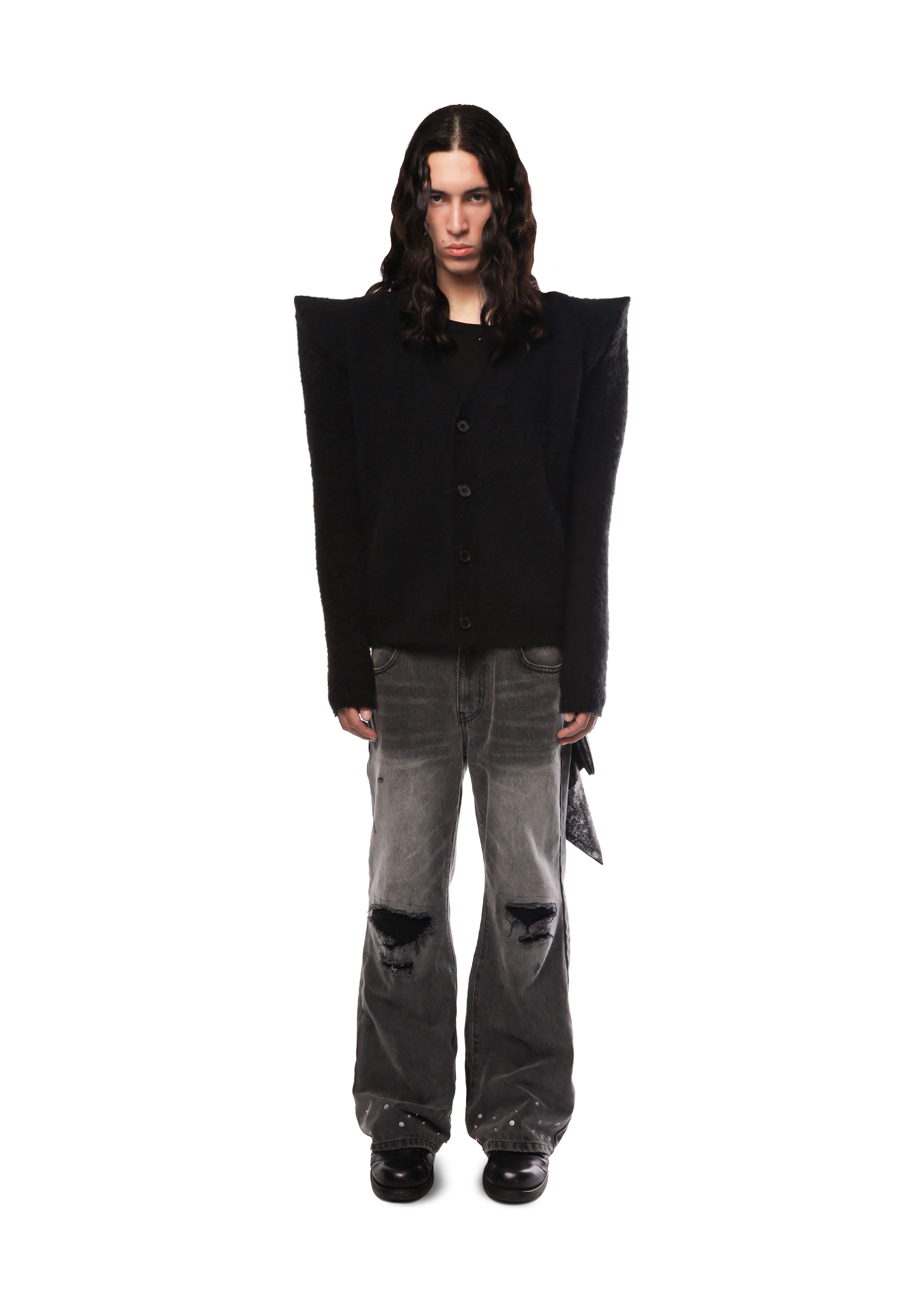 EGO SHOULDER PAD CARDIGAN in BLACK