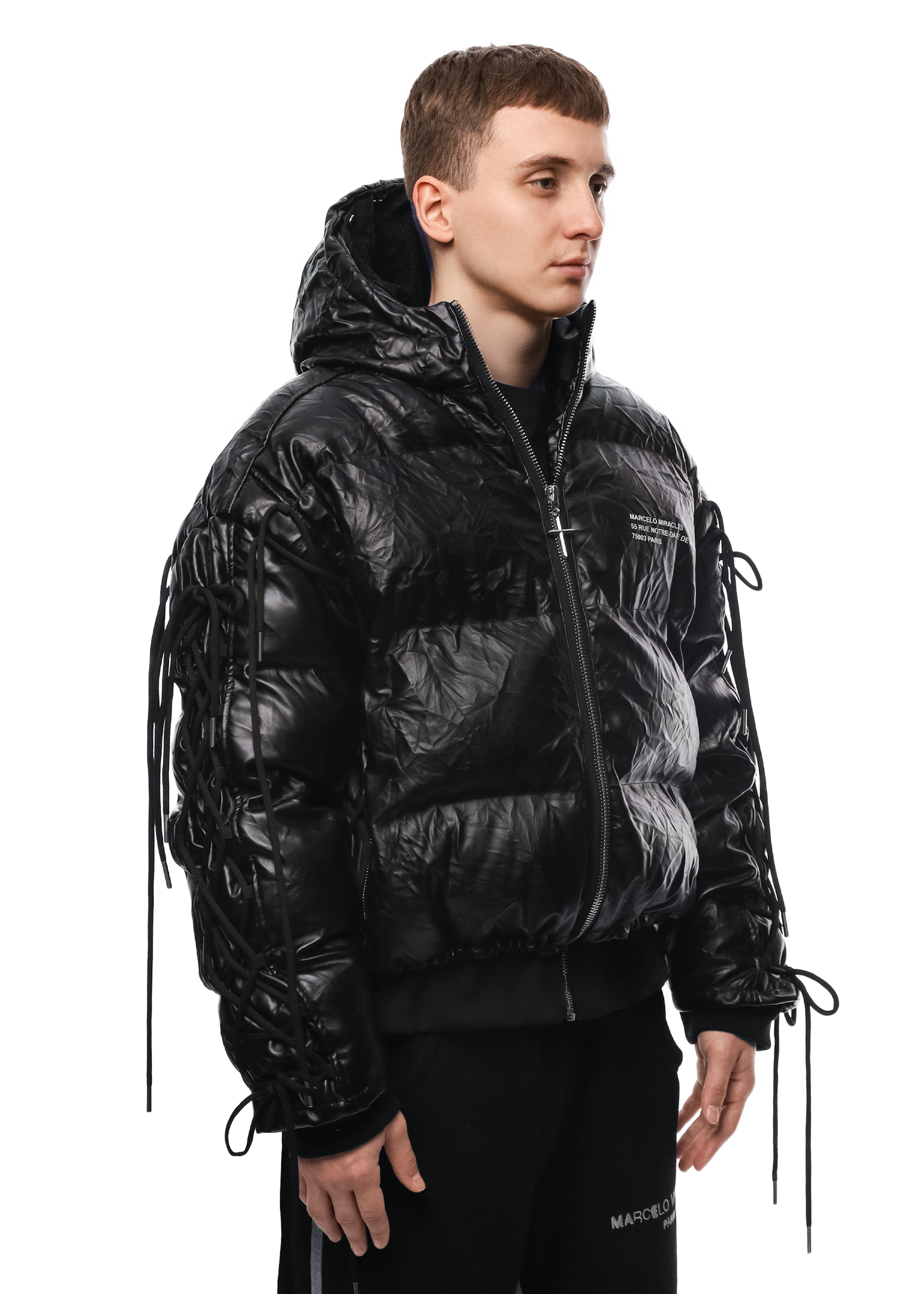 LEATHER PUFFER JACKET in BLACK