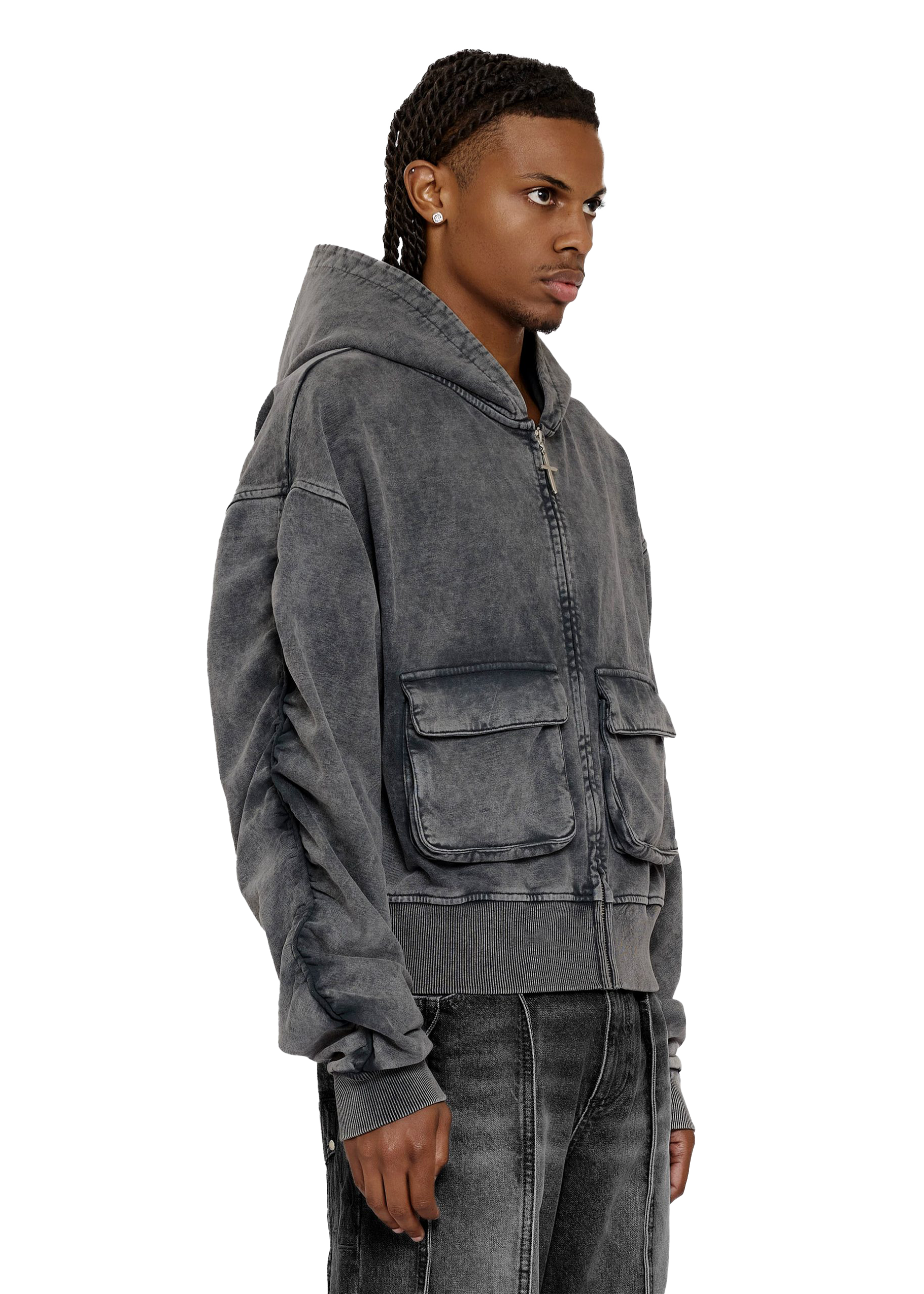 HARMONY ZIP-HOODIE in WASHED GREY