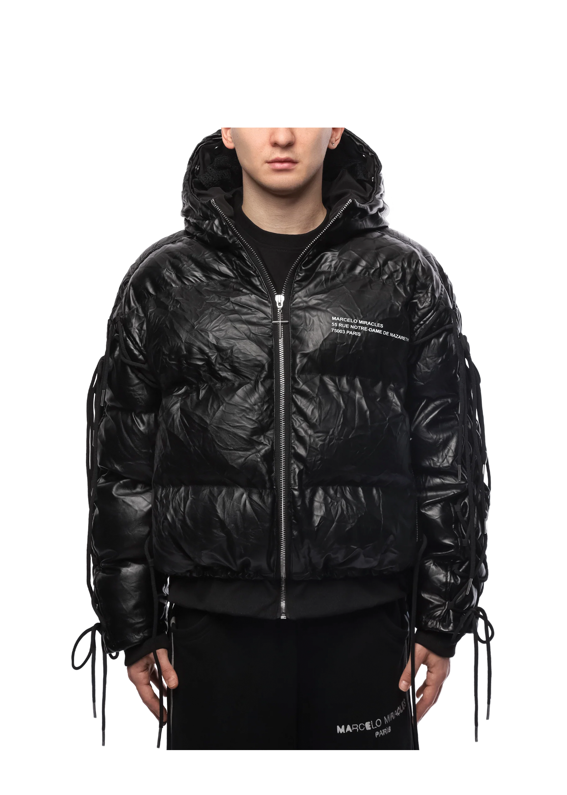 LEATHER PUFFER JACKET in BLACK