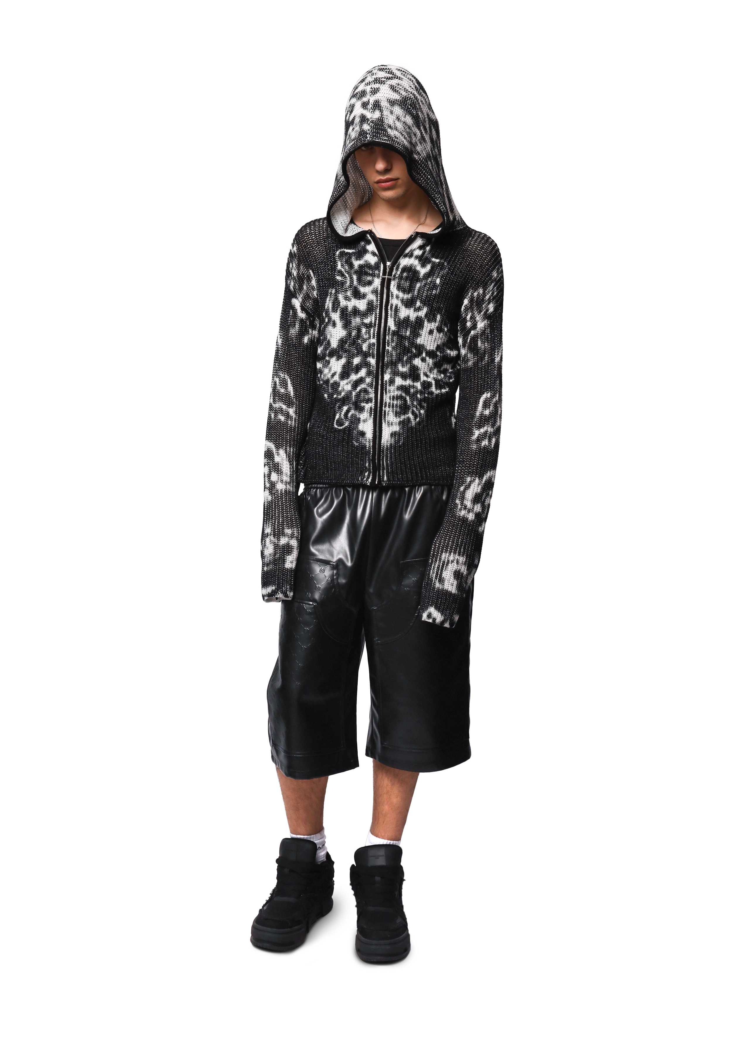 RUG KNITTED ZIP-HOODIE in BLACK