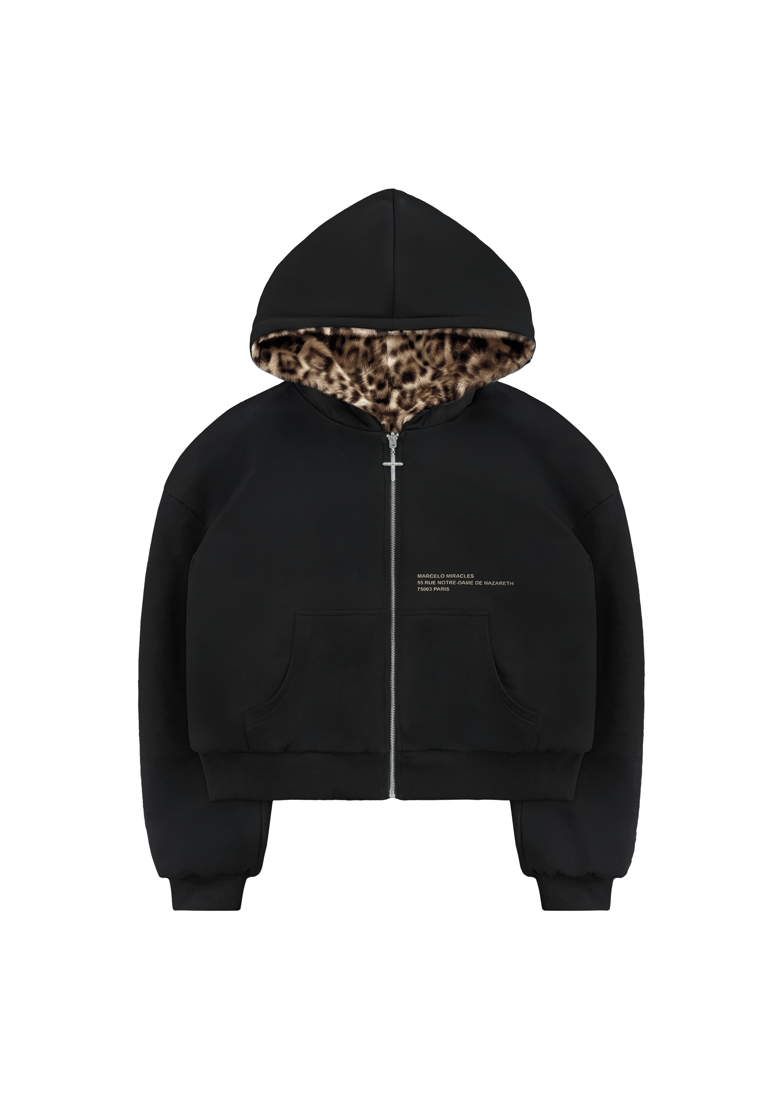 REVERSIBLE FUR ZIP HOODIE in BLACK/BROWN