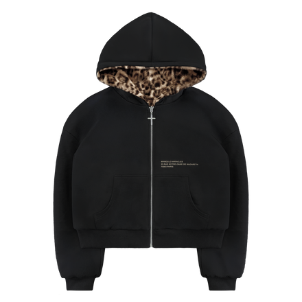 REVERSIBLE FUR ZIP HOODIE in BLACK/BROWN