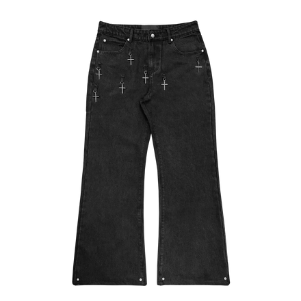 FLARED CROSS CHARM DENIM in BLACK