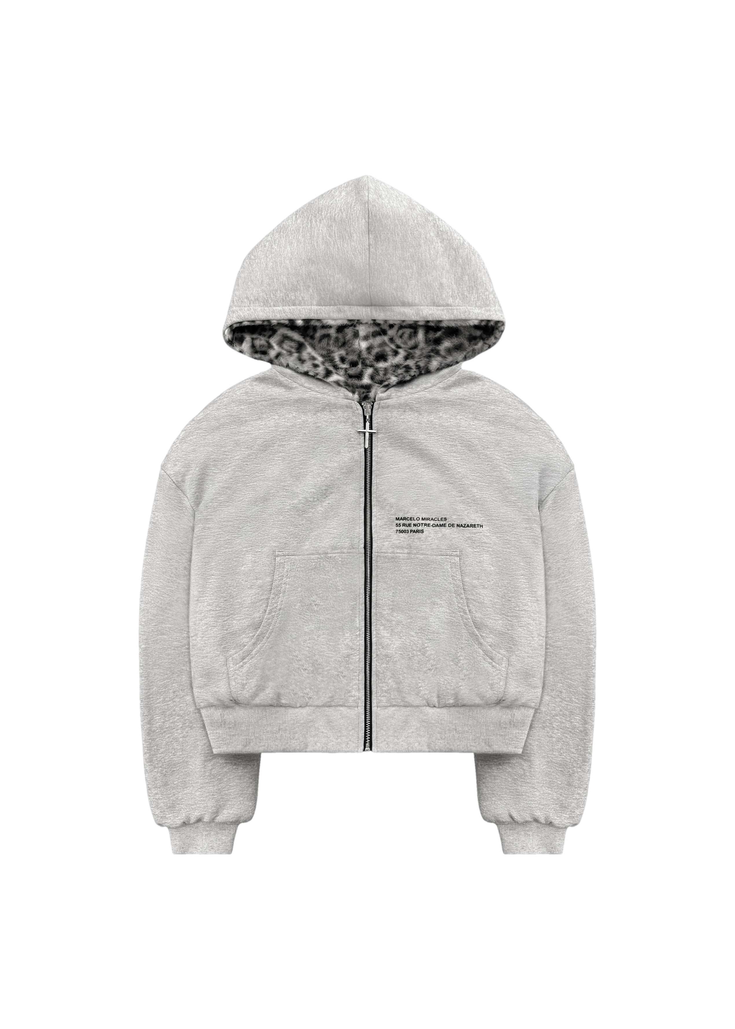 REVERSIBLE FUR ZIP HOODIE in GREY