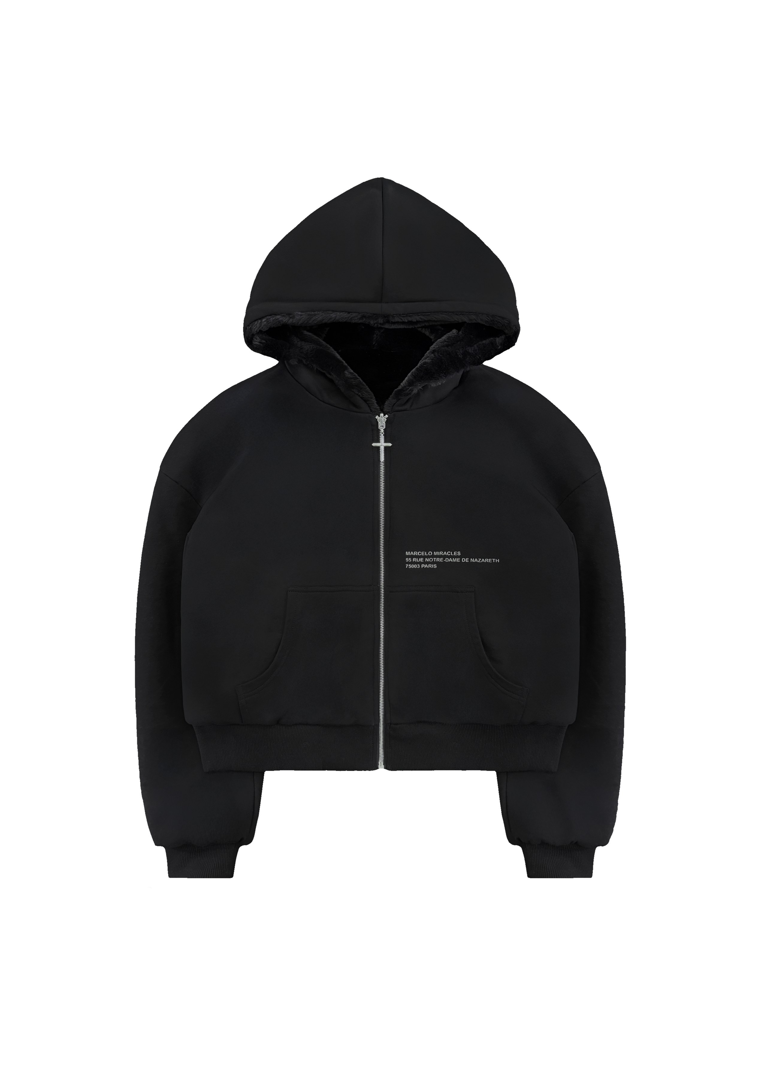REVERSIBLE FUR ZIP HOODIE in BLACK