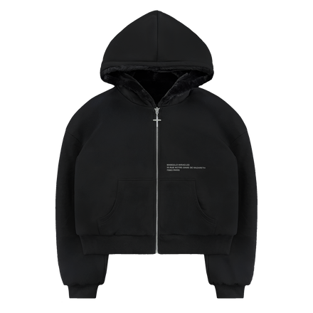 REVERSIBLE FUR ZIP HOODIE in BLACK