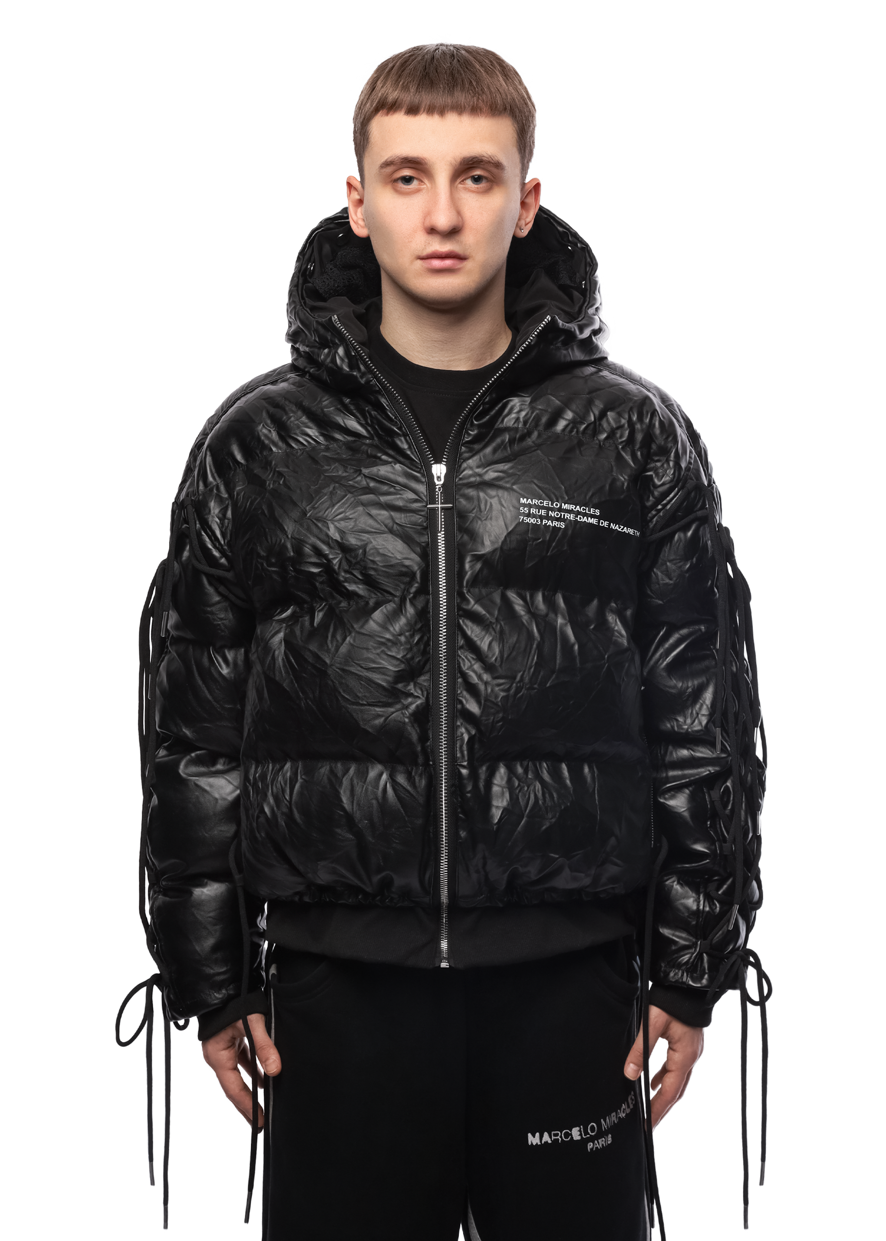 LEATHER PUFFER JACKET in BLACK