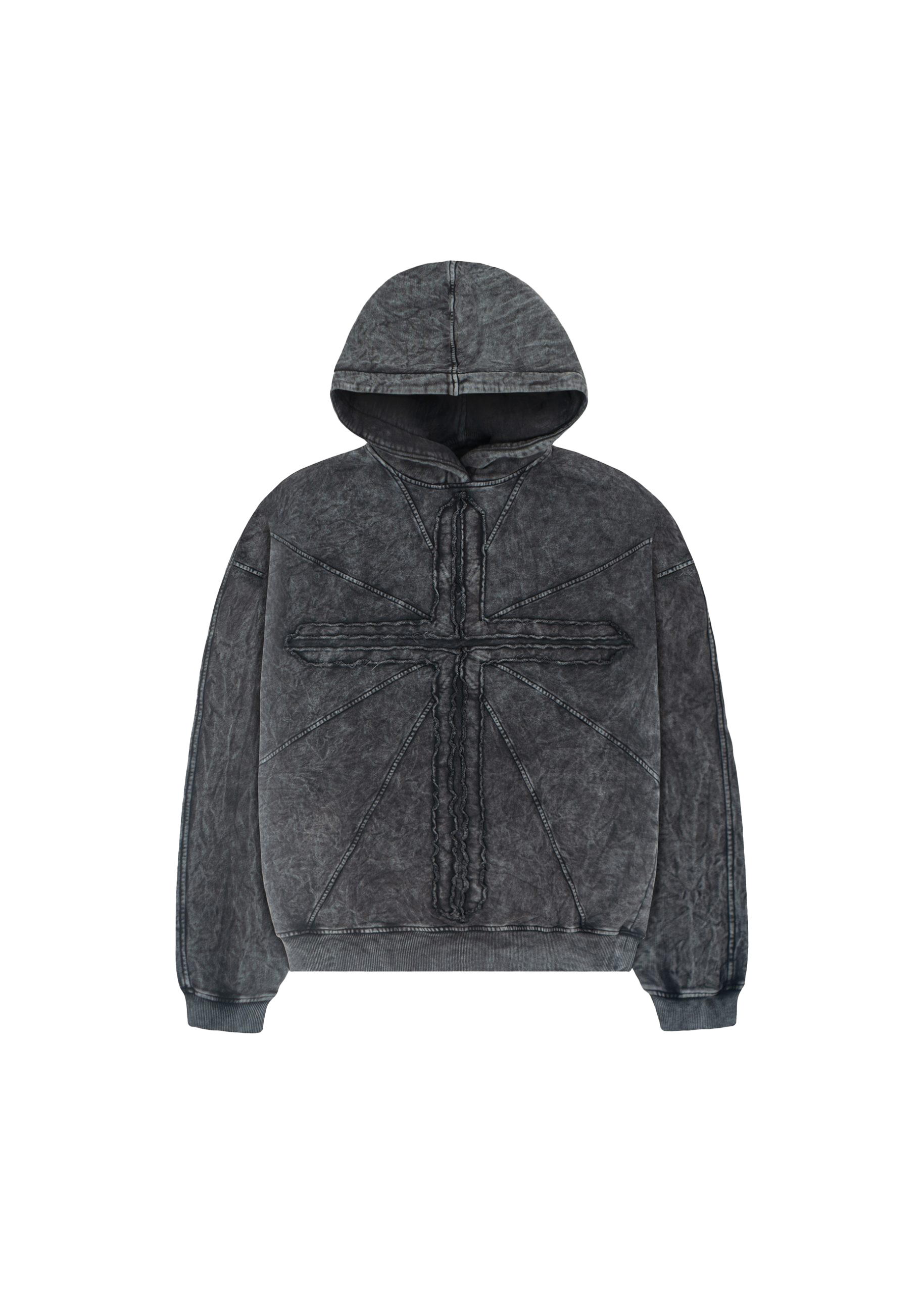 CROSS LAYERED HOODIE in WASHED GREY