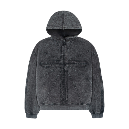 CROSS LAYERED HOODIE in WASHED GREY