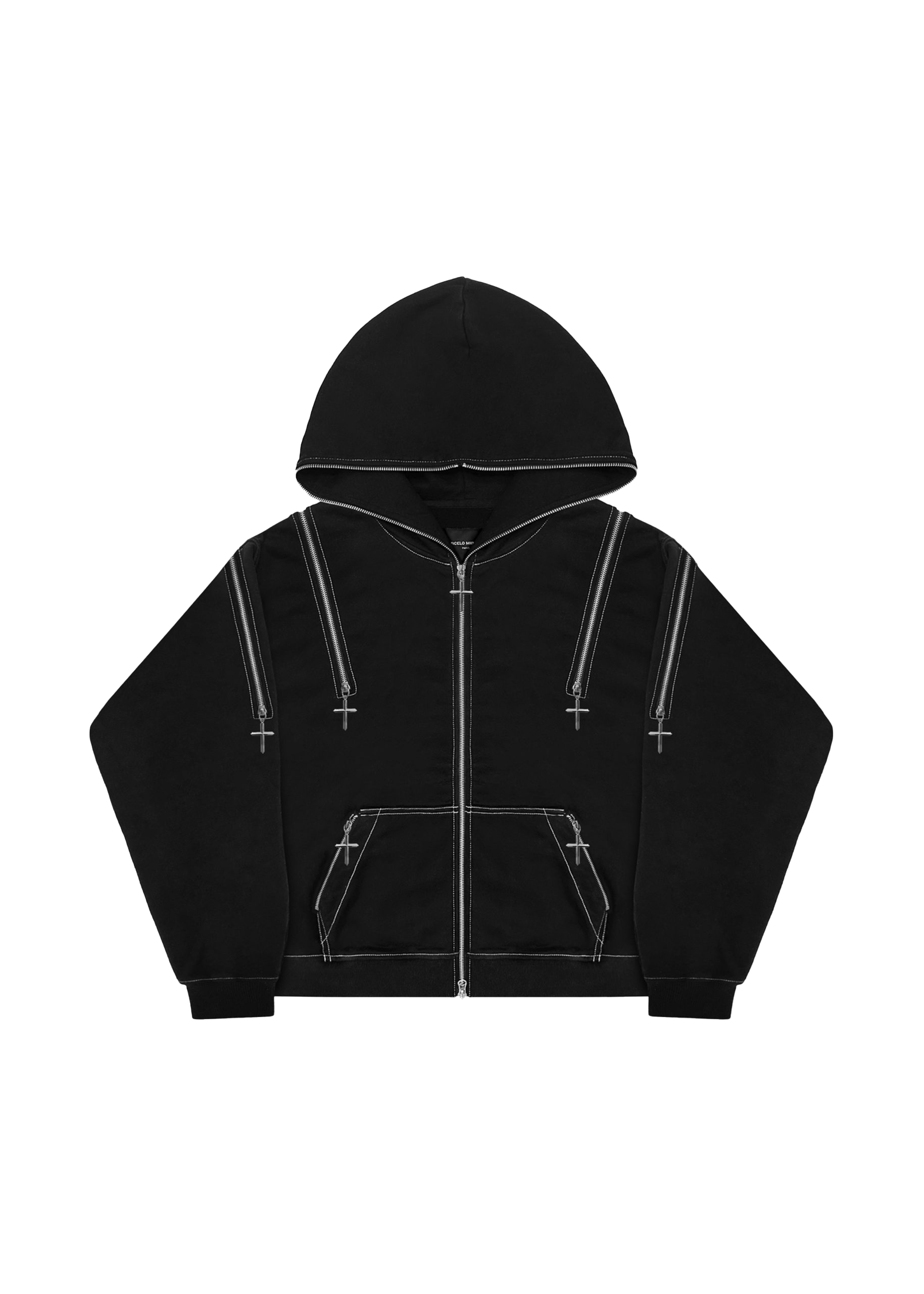 CROSS ZIPPER HOODIE in BLACK