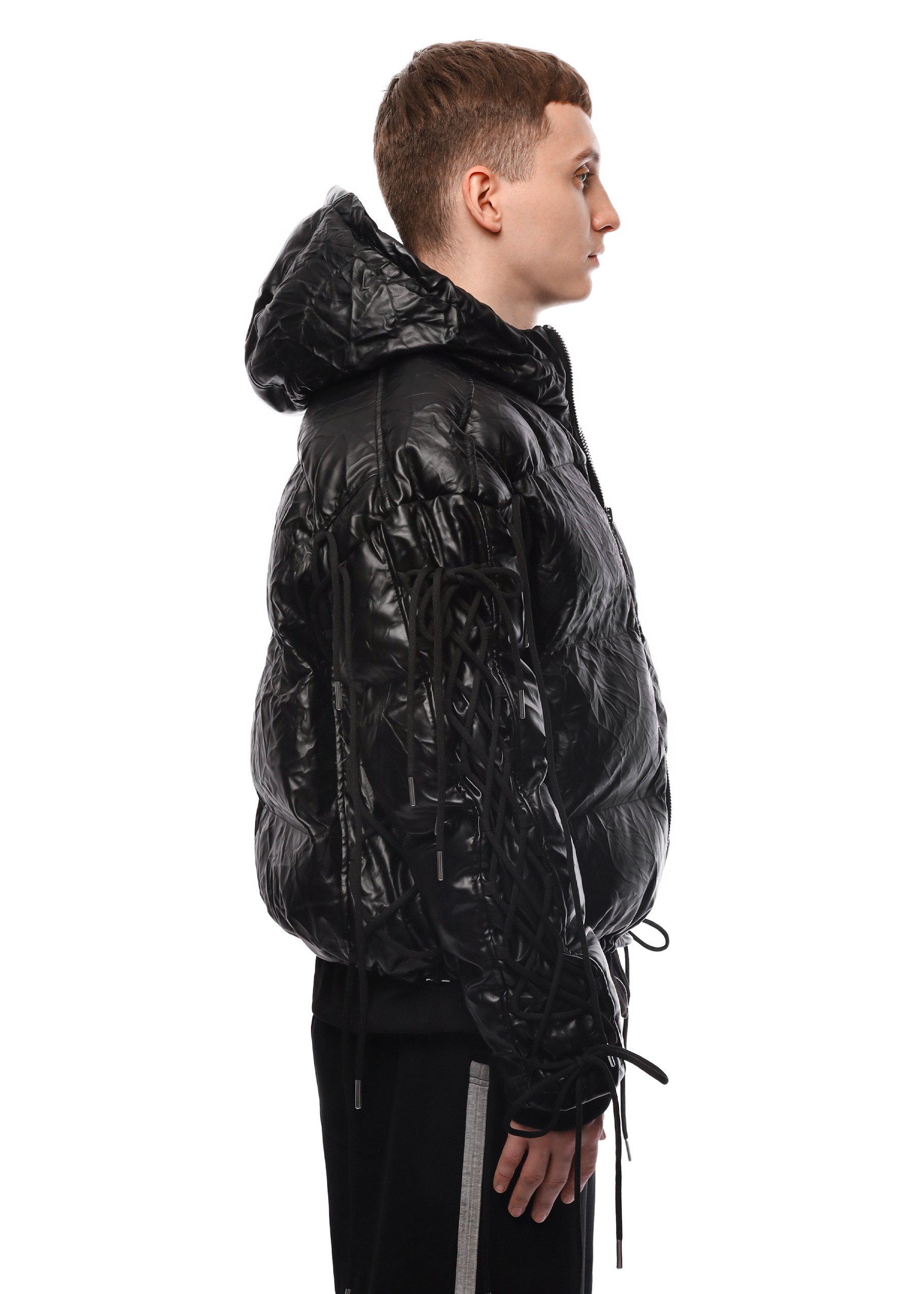 LEATHER PUFFER JACKET in BLACK